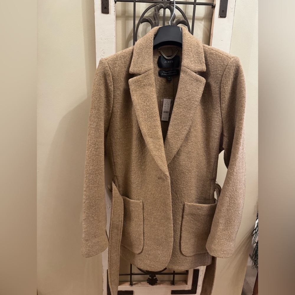 J. Crew Camille Italian Boiled Wool Single Breasted Wrap Coat camel tan